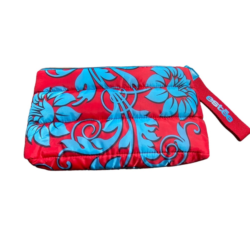 Estée Lauder Red and Blue Floral Recycled Material Zip Close Bag